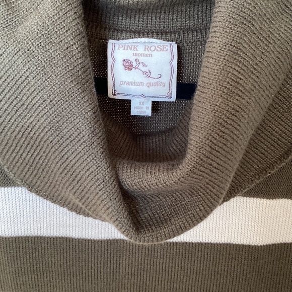 Pink Rose Olive Green Stripes Sweater Dress - 1X - Picture 4 of 4